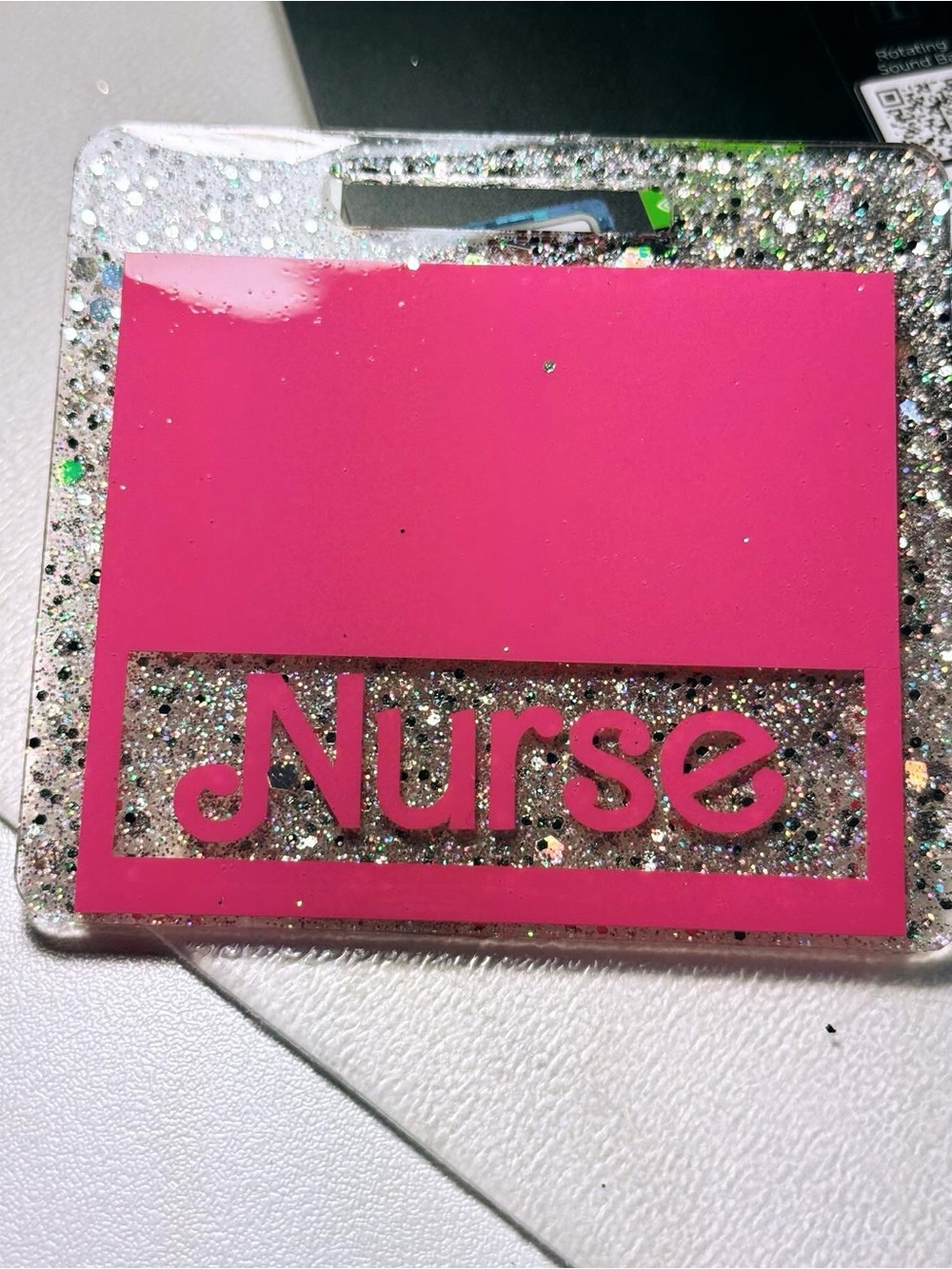Nurse Badge Holder — Pink Glitter Design